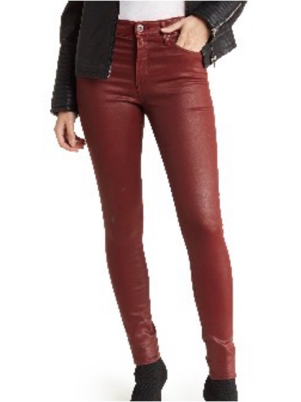 AG High Rise The Farrah Leatherette Skinny Ankle Jean - Tanic Red